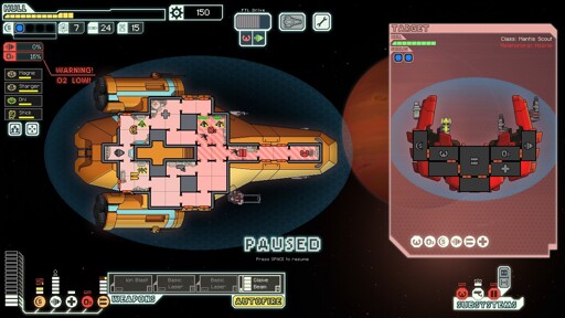 Screenshot of video game Faster Than Light showing a completely hopeless situation where the oxygen and door systems are both disabled with holes in the hull venting air to the vacuum of space.